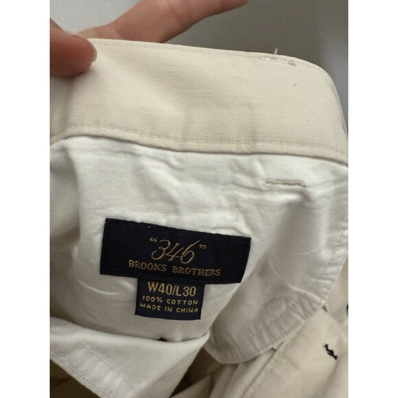 Brooks Brothers Chino Pleated Pants Men 40x30 Lot Of 2 Beige Cream Cotton Preppy - Picture 13 of 14